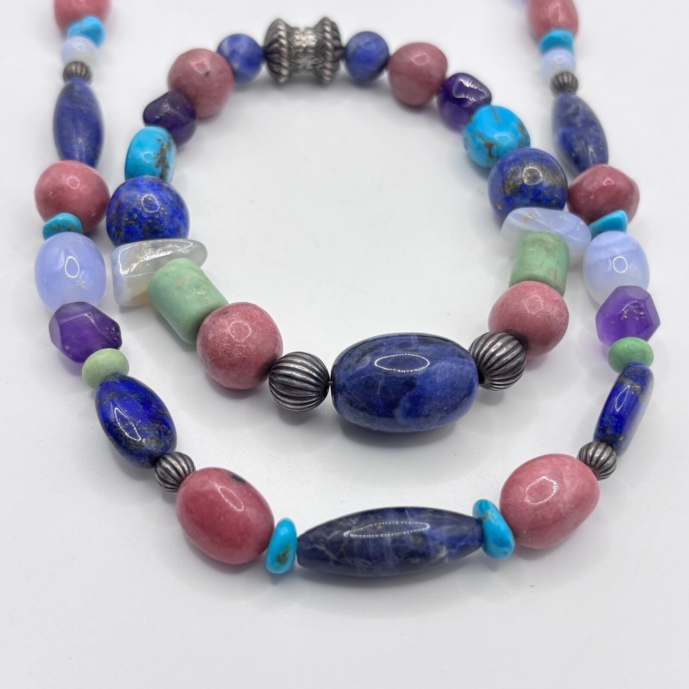 CAROLYN POLLACK Necklace Bracelet Set Sterling Silver Stone Magnetic Colorful